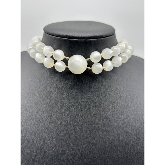 Vintage Lucite Beads, Pale Blue Moonglow, Double Strand Necklace, Sterling Clasp - Picture 5 of 9